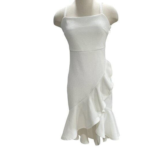 Lena White Textured Ruffle Hem Midi Dress Adjustable Straps S Party Cocktail - Picture 14 of 14